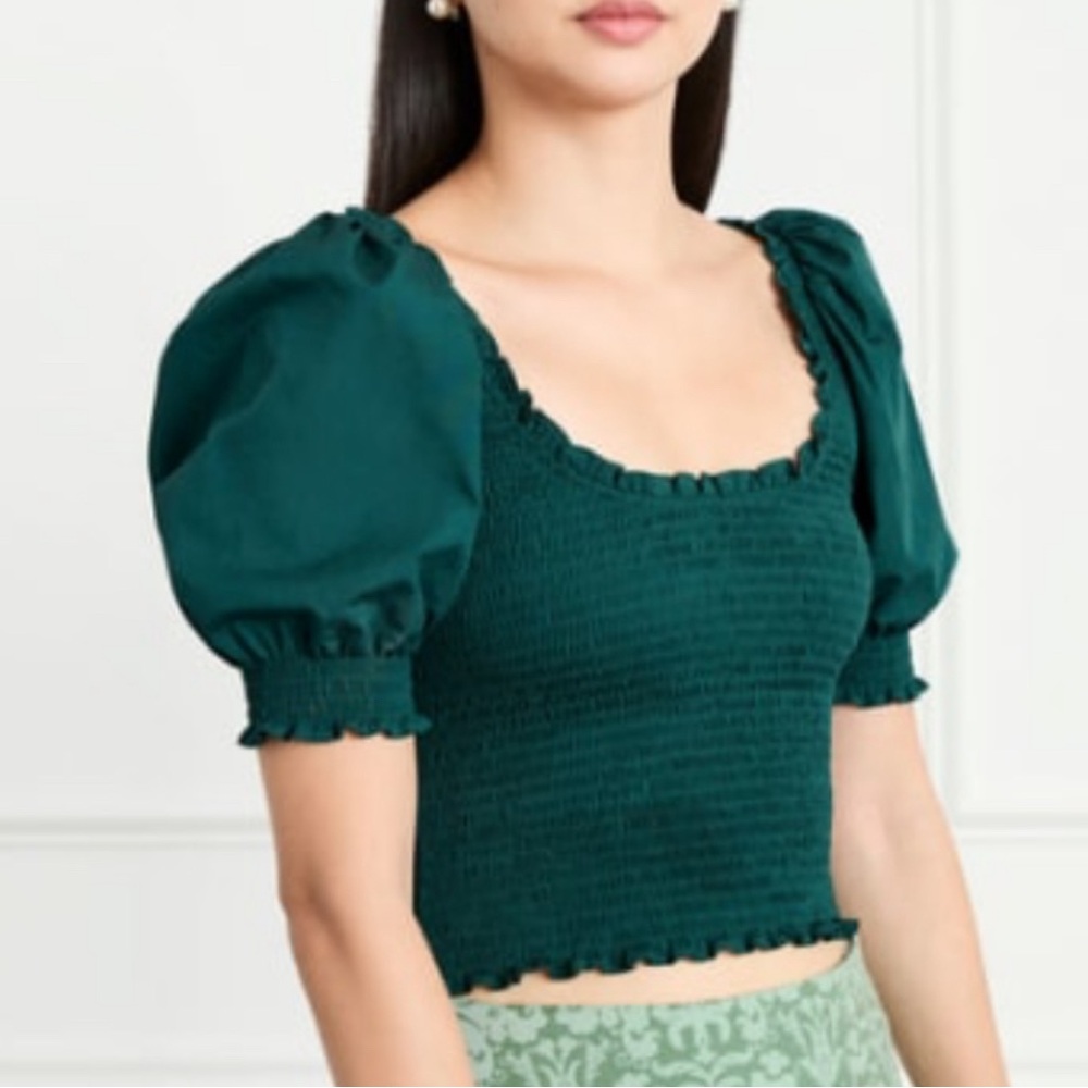 Aiko Hillhouse Home Small Green puff sleeve top
